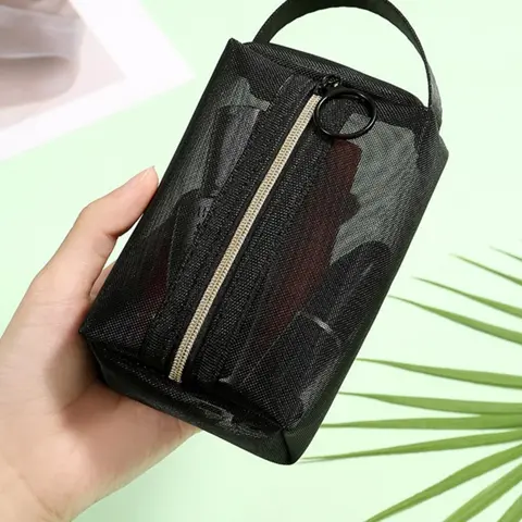 Minimalist Mesh Makeup Bag, Portable Mini Travel Cosmetic Storage Bag, Zipper Makeup Organizer Pouch, Handheld Cosmetic Pouch, Versatile Storage Bag for Skincare, Lotion, Cream, Lip Balm, Eyeliners, Mirror, Travel Cosmetic Bags, Cosmetics Bag
