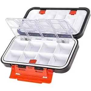 Fishing Tackle Storage Box, Double Sided Waterproof, 16 Compartments, Fishing Lure Box Storage Containers (Black)