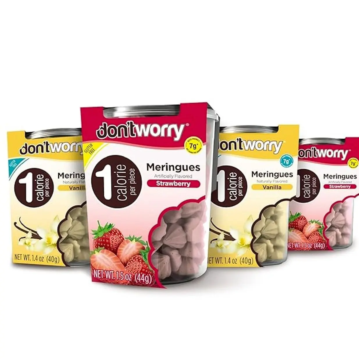 Don't Worry Keto Friendly Meringue Cookies - Strawberry & Vanilla Cookies, 4 Calorie Meringue Cookies, Low Carb Snacks, Healthy Protein Snacks - 4 Pack