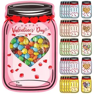 24/48Pcs Valentine's Day cards featuring bubblegum machine candy jar designs, candy bag cradle, with "Happy Valentine's Day" gifts, suitable for school curriculum, exchange card gifts, and back-to-school supplies