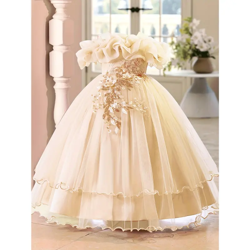 green emerald velvet dress Short Sleeves White Chiffon Spanish Communion Gown Lola Rosillo Q537 Pre-Order 13 / White main image 1