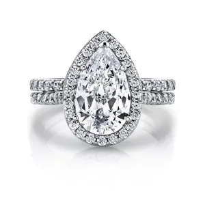 3CT Teardrop Pear Shape Solitaire AAA CZ Engagement Ring Bridal Set in 2Pc Sterling Silver 925