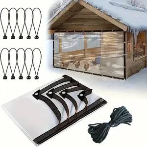 1 Heavy-Duty Chicken Coop Waterproof Cover with Adjustable Elastic Straps - Tear-Resistant, Easy Installation for Large Walk-In Poultry Cages, Includes Rope and Metal Grommets, Outdoor Poultry Accessories |   Practical Outdoor Cover |   Durable Plastic