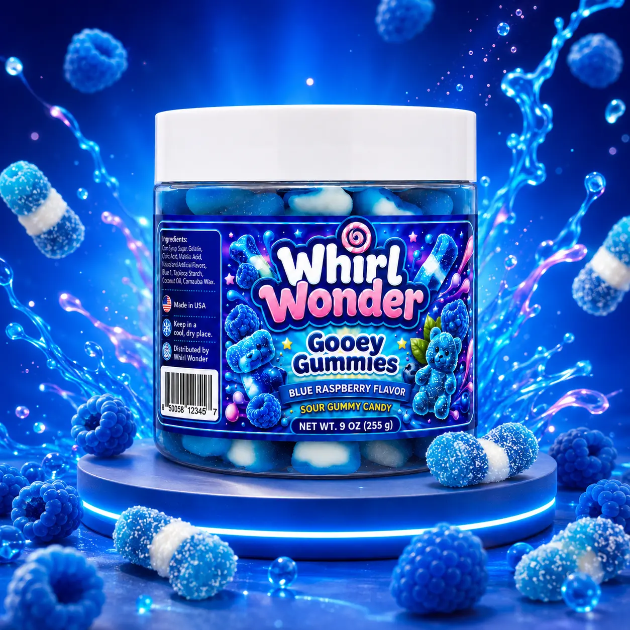 Sour Gooey Gummies – Blue Raspberry Flavor | Viral Oozie Liquid Candy | Blue Sharks, Rings & Bears | 9 oz Jar | Made in USA