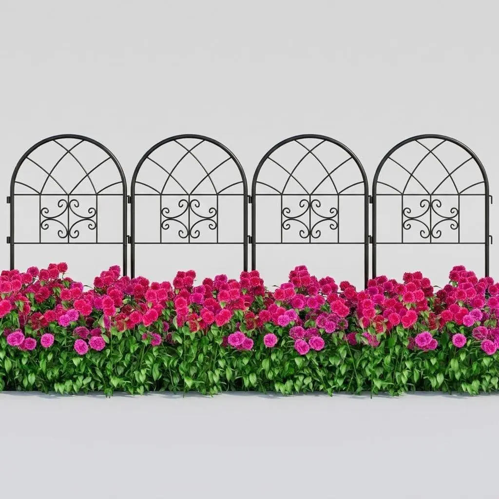 Garvee Decorative Metal Garden Fence Panels – Outdoor Yard & Flower Bed Edging, Rustproof & No-Dig, Animal Barrier, Easy Install, Durable Black, 8 Pack