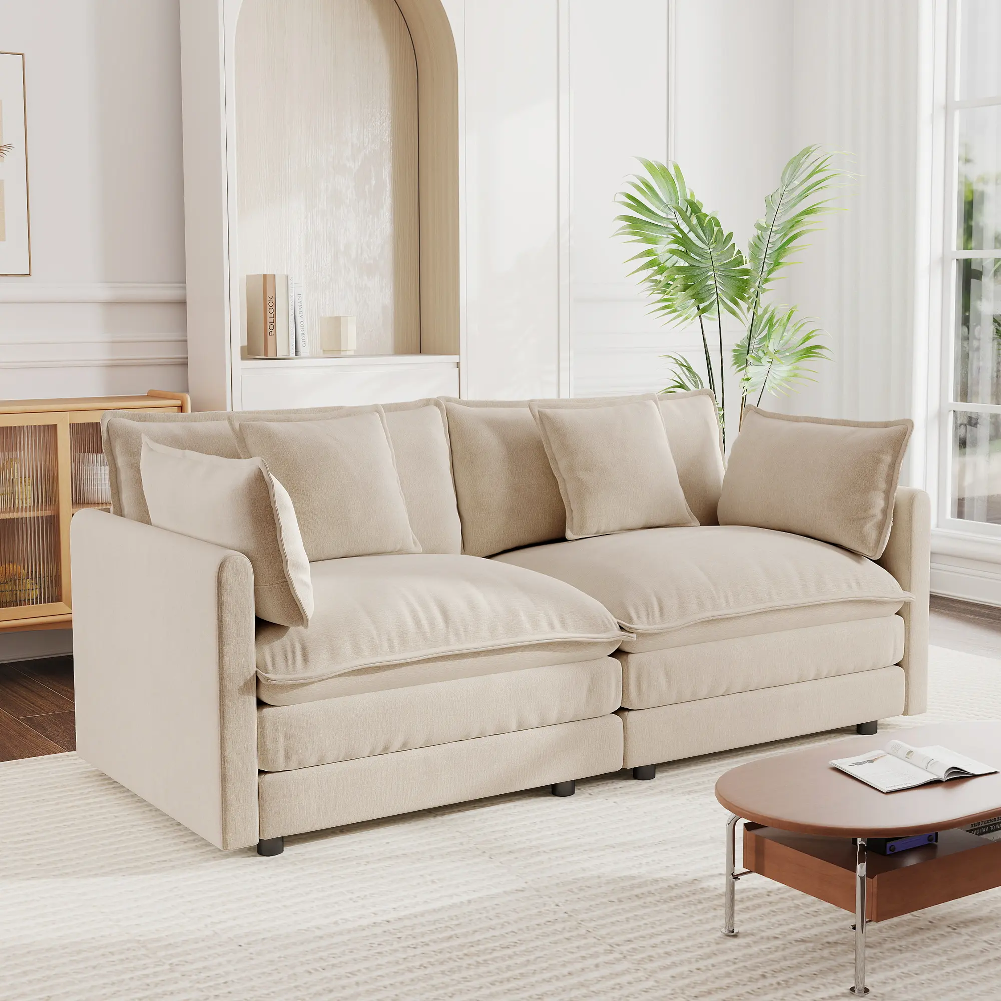 Sturdy Chenille Fabric Loveseat Sofa Couch - 2-Seat Upholstered Indoor Furniture with Sponge-Filled Deep Seats, 4 Pillows for Living Room, Bedroom, Home Office