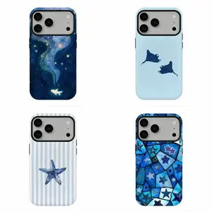 Ocean Aesthetic Phone Case for iPhone 11-17, Underwater Manta Ray & Starfish Design, Scratch-Resistant, Cute Summer Gift