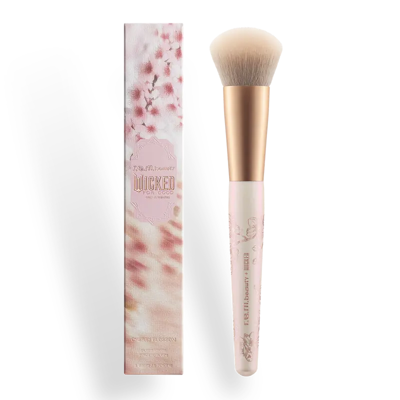 r.e.m. beauty x Wicked: For Good Cherry Blossom Blush Brush - soft, flexible, vegan bristles, blends color flawlessly, contours and highlights