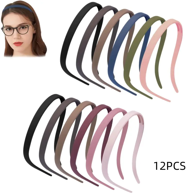 Women's 12pcs Wheat Plastics Composite Flat Band Headbands - Non-Slip, Pressure-Free Hair Band Set for Female Glasses Wearers, Fits Square Glasses, Daily Fashion Accessory