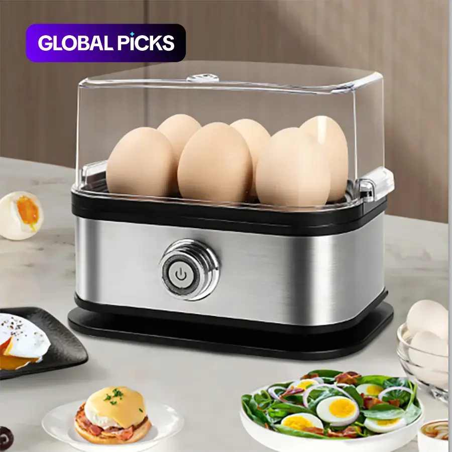 Electric Egg Cooker, Egg Boiler Machine 6-Egg Capacity Boiler & Poacher for Hard-, Medium- & Soft-Boiled Eggs, Multi-Functional Egg Steamer Kitchen Appliance #GLOBAL PICKS