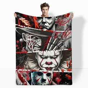 Horror movie throw blanket is soft and cozy, perfect for home office or picnic decoration,Halloween Blanket Gift