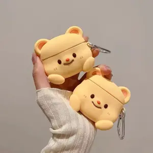 1 Cute Bear Head Earphone Case for iPhone Airpods, compatible with Airpods 1/2 and 3/4 generations, as well as Airpods Pro/Pro 2 wireless headphone case with a hook Headphone Accessories