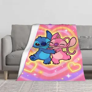 Stitch and Angel Throw Blanket - Soft Flannel Blanket, Lilo & Stitch Heart Design, Perfect for Kids Bedroom Decor and Gifts
