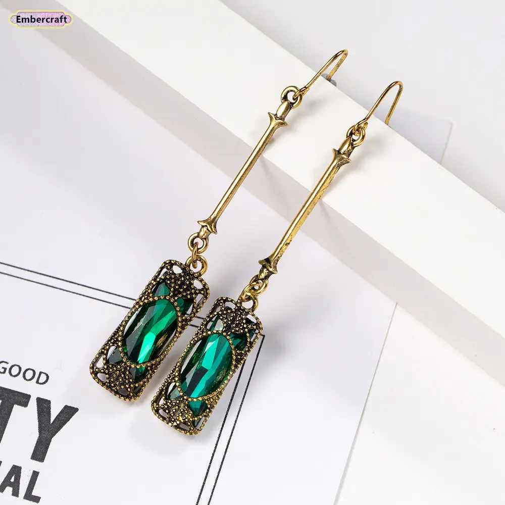 Women's High Clarity Emerald Tassel Long Drop Earrings - Alloy Base, Sparkling CZ, Lightweight Bejeweled Bridal Series Brightly Colored Statement Earrings, Ideal for Wedding, Date Night Gifting, Emerald Earrings, Bejeweled Earrings