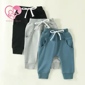 (70% Cotton) GBA Baby Boys Pants Infant Harem Pants Toddler Active Joggers Pants Casual Athletic Trousers Solid Color Pocket Bottoms