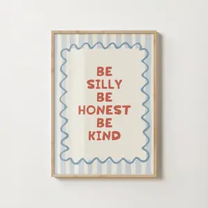 Be Silly Be Honest Be Kind Retro Print Digital, Retro Kids Room Decor, Vintage Quote Poster, Boho Classroom Decor, Playroom, Vintage Nursery
