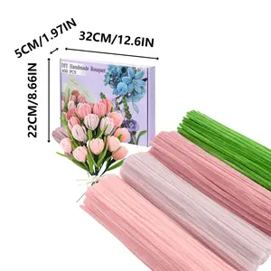 [571pcs Set] 400pcs Pipe Cleaners Craft with 20pcs Floral Stems, 150pcs Yellow Stems, 1pc Garden Tape, Pipe Cleaner Flower Kit, Chenille Stems for School Supplies, Room Decoration, Arts And Crafts (Green, Pink)