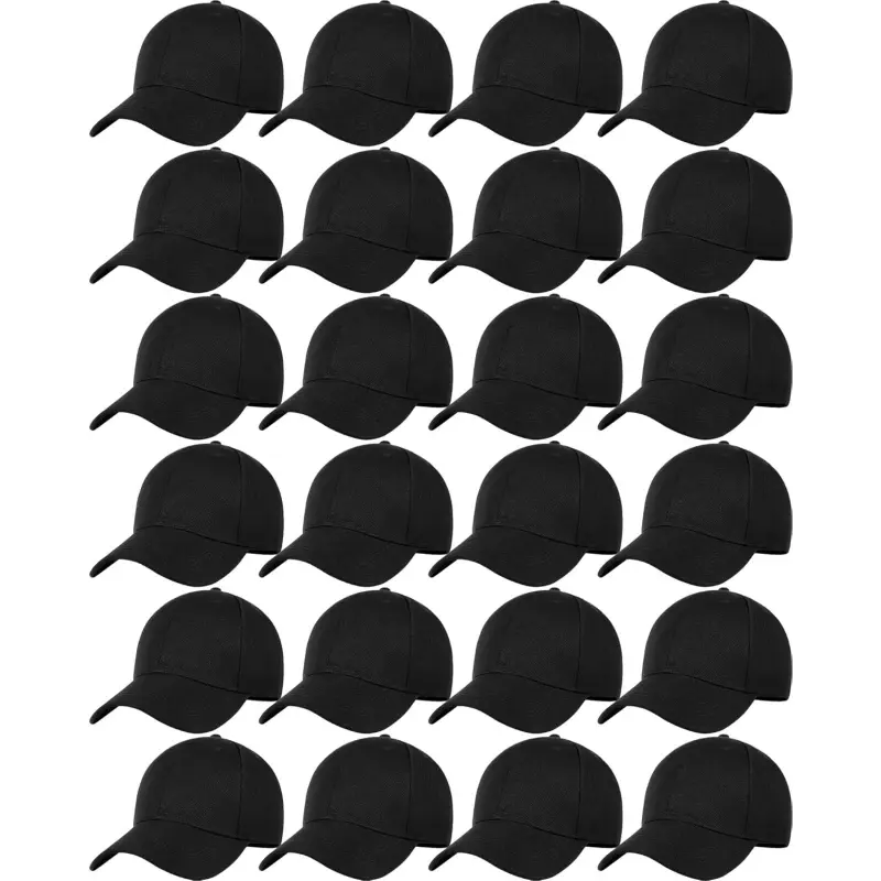 24-Pack Blank Baseball Caps, Wholesale Unisex Sports Design in Plain & Camouflage, 100% Polyester with Adjustable 1-Size Strap, Blank Hats, 100% Polyester Hats, Sportswear, Adjustable Strap, Polyester Clothes, 24Pcs