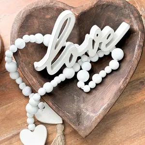 With All My Heart Wood Dough Bowl with Heart Beads and Love Sign bundle