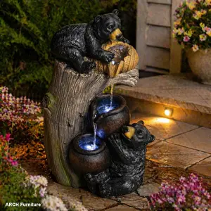 ARCH Bear Outdoor Water Fountain with LED Lights Cascading Fountain for Patio Yard Balcony Garden Decor 23.62in Tiered Water Feature with Pump for Backyard Porch Lawn Courtyard Home Decorative Fountain, Home Furniture and Household Product Search