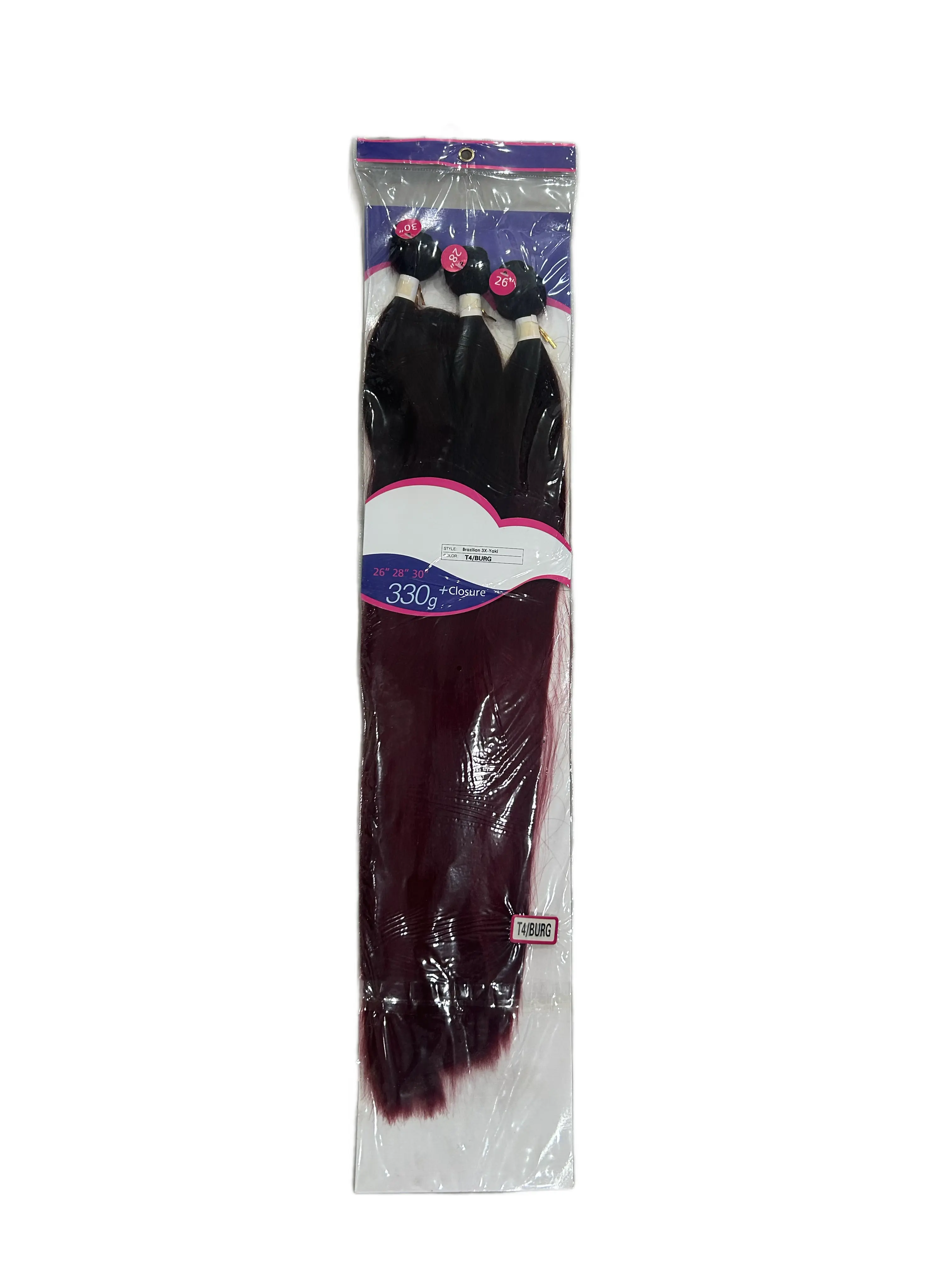 Brazilian Hair Extension, 3X Yaki Straight Synthetic Weave Bundles, 3-Piece Set with Closure, 330g Fake Hair, Synthetic Extensions & Pieces