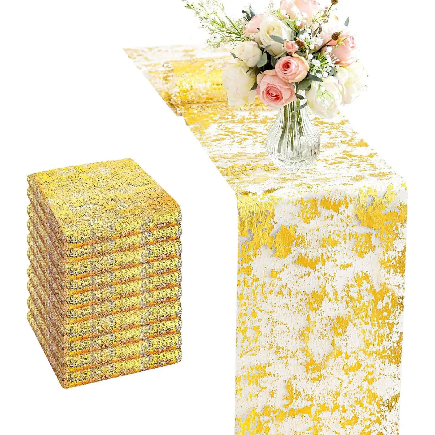 10 Packs  Table Runner Roll - 11x84 Inches Metallic Mesh Sparkling Glitter Party Decor for Weddings, Holidays, Dining Table Shiny Runners for Table (, 10 count)