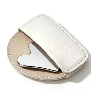 Stainless Steel Gua Sha Board , Professional High-Grade Imported Skincare Tool for Facial Slimming, Sculpting & Massage, Body Massage, On-the-Go Beauty Wellness Portable Beauty  with Leather Protective Case massager face anytime use self-care tool tweezer