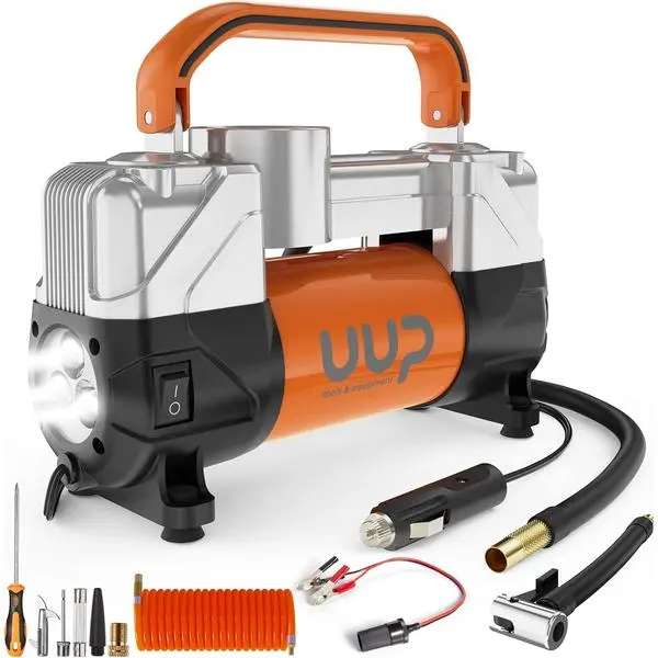 Portable Tire Inflator Air Compressor - 150PSI 12V DC Double Cylinders Heavy Duty Air Pump with Emergency LED Light for Truck, SUV