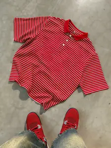 Men's Striped Polo Shirt, Casual Loose Fit Cotton Material, Daily Streetwear Commute Back-To-School, Holiday Gift Choice