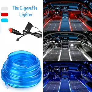 Car Interior Ambient Light Strip,Cigarette Lighter Powered,Clip-Edge Design,Cuttable Length,Car Interior Decoration,for Car Footwell and Door Ambient Lighting