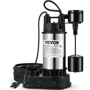 VEVOR 1.5 HP Submersible Cast Iron and Steel Sump Pump, TikTokShopBlackFriday, 6000 GPH Submersible Water Pump with Integrated Vertical Float Switch, for Basement Water Basin and Flooding Area Tested to UL Standards