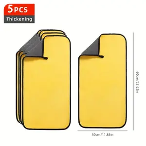5-strip double-sided coral fleece microfiber cleaning cloth, highly absorbent reusable towel, two-color design (yellow and gray), square, suitable for home, kitchen, car, bathroom, glass cleaning, dishcloths