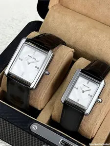 Men's Quartz Watch Silver Color Sus304 Stainless Steel Case Faux Leather Strap Roman Numeral Dial Waterproof Rectangle Face