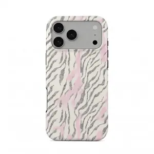 Pastel Pink Zebra Print iPhone Case, Preppy Pink and Silver Zebra Phone Case, Soft Girl Aesthetic Animal Stripe Cover for Iphone 17 Promax