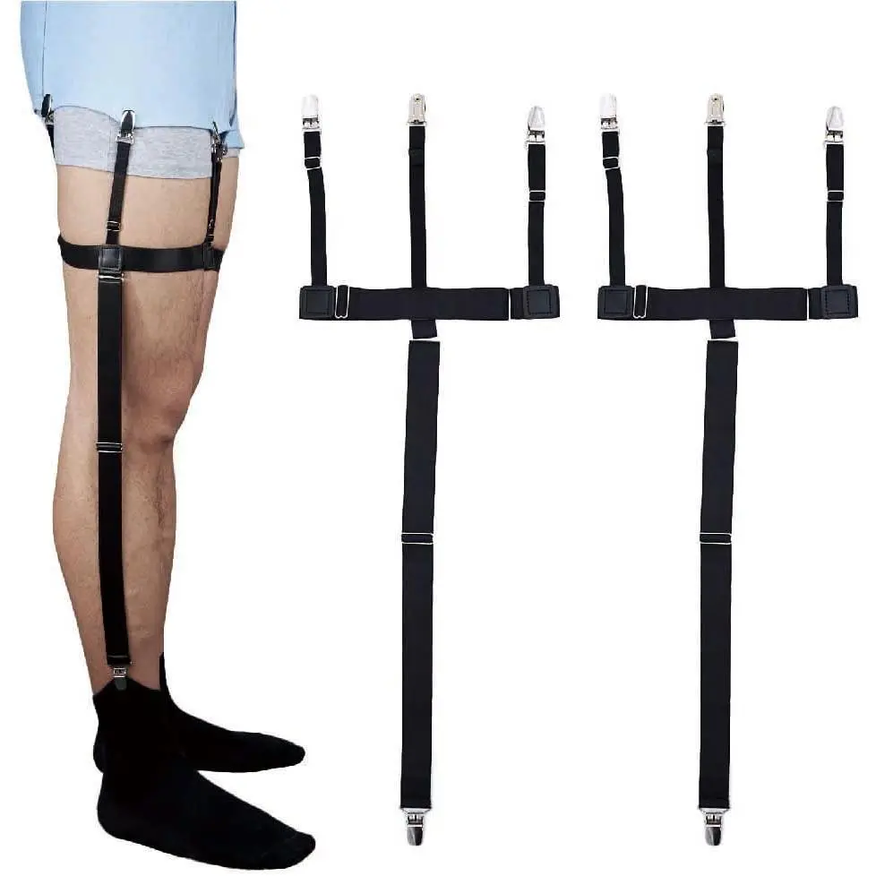 YYW1 Men's Ergonomic Belt Style Shirt Stays - Tension Release Accessory Police, Military Use, Ergonomics, Adjustable, Slim Fit, Suspenders, Metal Clips