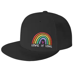 Pride Snapback Hats for Men Women, Love Is Love Rainbow Plain Flat Brim Bill, Adjustable Embroidered Love Wins LGBT Baseball Cap