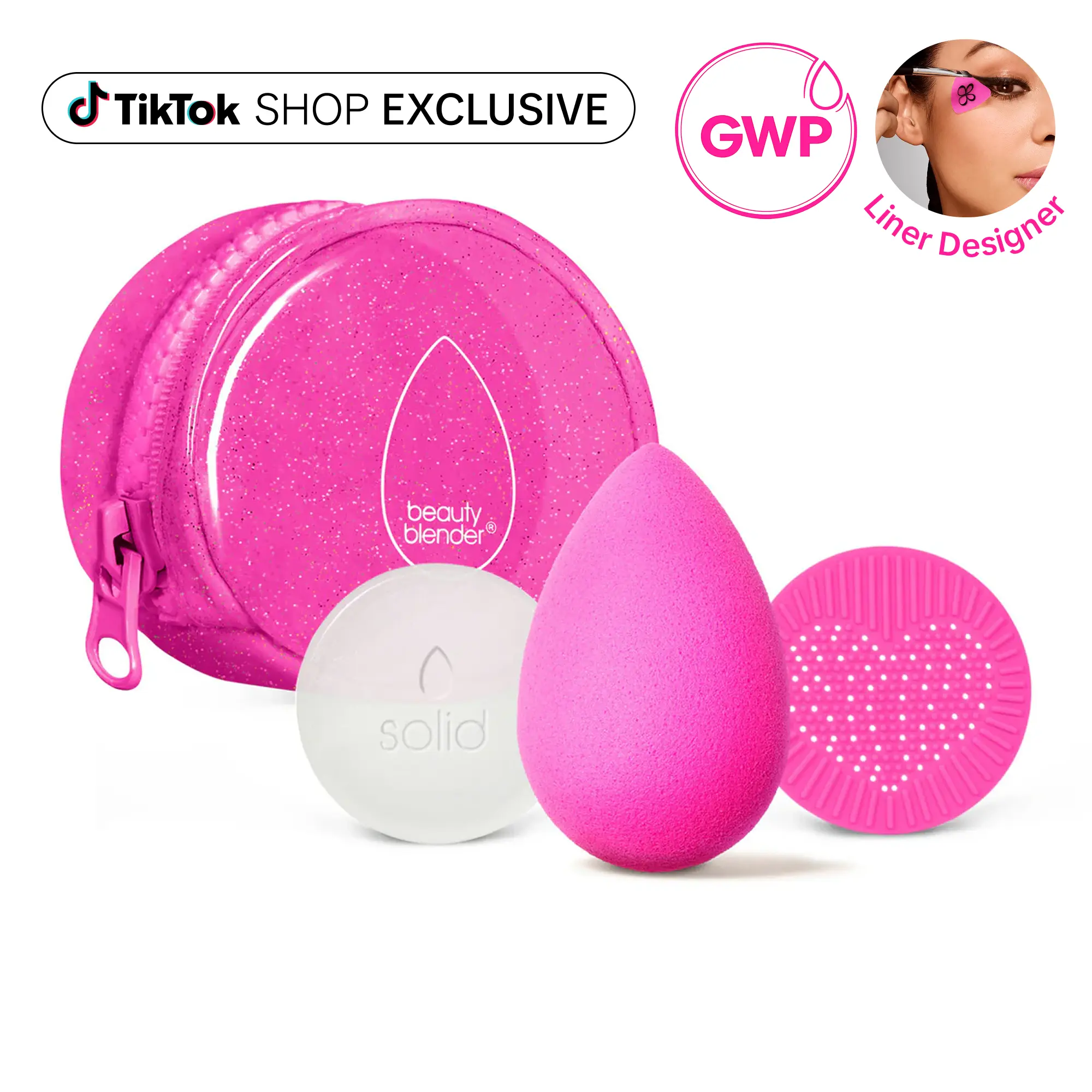 Beautyblender Besties Glitter 4-Piece Starter Set – Original Makeup Sponge + Cleanser + Scrub Mat + Bag + Bonus Gift With Purchase!