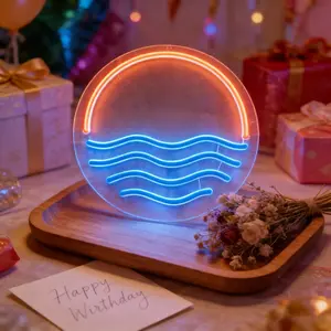 Sunrise and Sunset Dimmable LED Neon Sign | Sun Over the Sea Neon Sign, Wave Neon Light Signs for Wall Decoration in Bedroom, Wedding, Birthday Party, Christmas - Powered, Wall Hanging