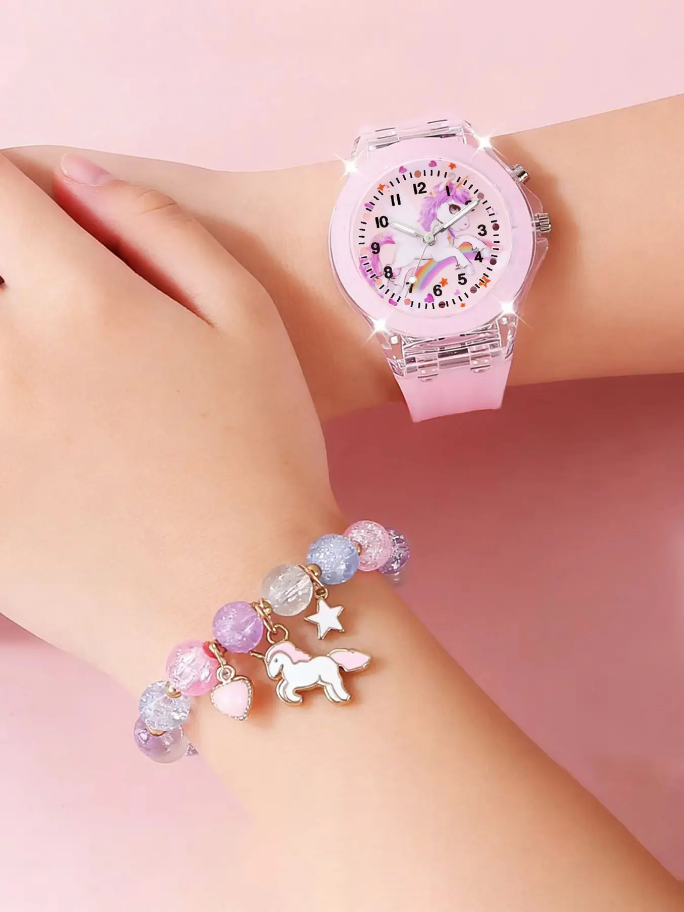 Cute Unicorn Design Watch & Bracelet Set, Fashionable Analog Quartz Wrist Watches & Jewelry Set for Girls, Trendy Versatile & Exquisite Watch Set for Birthday Gifts, Casual Wristwatch Set
