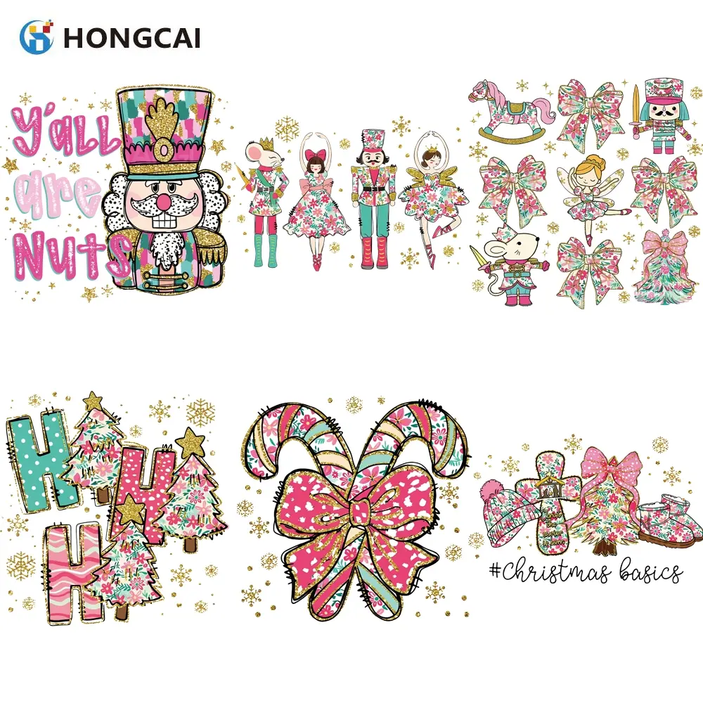 6 Piece Fun Nutcracker Theme Heat Transfer Vinyl Sticker Set, Cute Ballet Dancers & Christmas Elements, Perfect for DIY Crafts & Gifts, Vinyl Decal Sticker