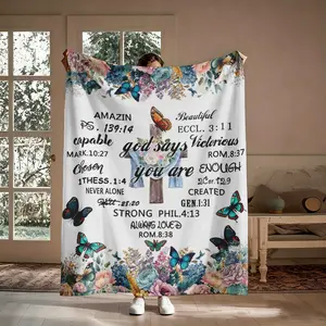 You Are Victorious Always Loved Flannel Blanket, God Says Bible Verse Butterfly Watercolor Pattern Soft Warm Throw, Cozy Nap Blanket for Sofa Couch Bed, Christian Gift for Her Girl Believer, Birthday Christmas Holiday Gift