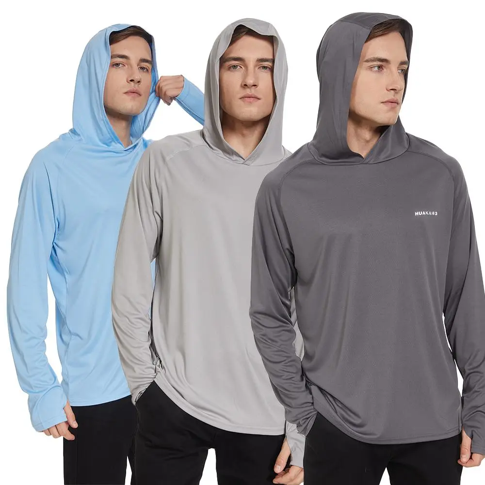 3 Pack Men's Quick Dry Long Sleeve Hoodie with UV protection is perfect for summer outdoor activities such as hiking, fishing and beach sports. Rash Guard Shirt Breathable Workout Tops