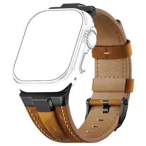 Suitisbest Genuine Leather Strap for Apple Watch Ultra Band 49mm 46mm 45mm 44mm 42mm, Retro Leather Strap Replacement Band for iWatch Ultra Series 11 10 9 8 7 6 5 4 SE