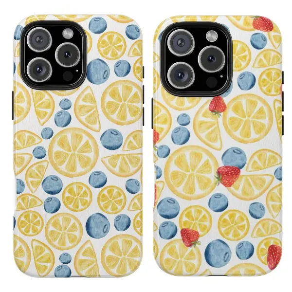 Lemon & Blueberry Phone Case for iPhone 7–16 Pro Max & Galaxy S21–S24 Ultra – Fresh Fruit Design with Cute Pastel Colors – Perfect Gift for Her & Him