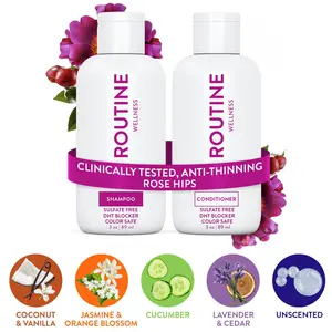Routine Wellness Anti-Thinning Volumizing Shampoo & Conditioner Travel Set - 3 oz - Biotin & DHT Blockers - Oil Tea Tree - Organic Argan - Mild Haircare