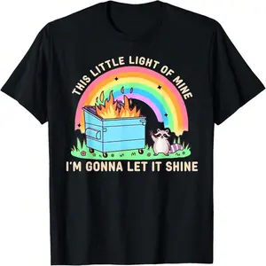 180gFun Groovy This Little Light-Of Mine Dumpster Fire Raccoon T-Shirt