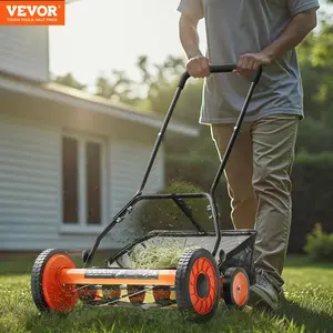VEVOR Push Reel Lawn Mower 14-18 inch, 5 Blades Manual Push Mower No Motor, 0.6-2.44 in Adjustable Cutting Height, Walk-Behind Lawn Mowers with Grass Catcher Bag for Green Lawns, Driveways, Courtyards