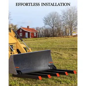 5-Tine Pallet Forks, 2500LB Capacity - Quick Attach Loader Attachment for Skid Steer and Farm Equipment Accessories Heavy Duty Clamp-On Debris Forks for 48" Tractor Bucket