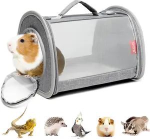 Re Ioview Guinea Pig Carrier Travel Small Animal Carrier Bag Lizard Bird Rabbit Carrier Cage Squirrel Breathable Bag Portable Travel Hamster Small Pet Hangbag (Small, Gray)
