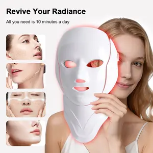 Wireless 7-Color LED Facial Mask, Neck mask, Upgraded Eye Mask, Portable Daily Face Neck Skincare Beauty Tool, 8 Adjustable Modes, Enhance Your Skin Care Routine, Easy to Use